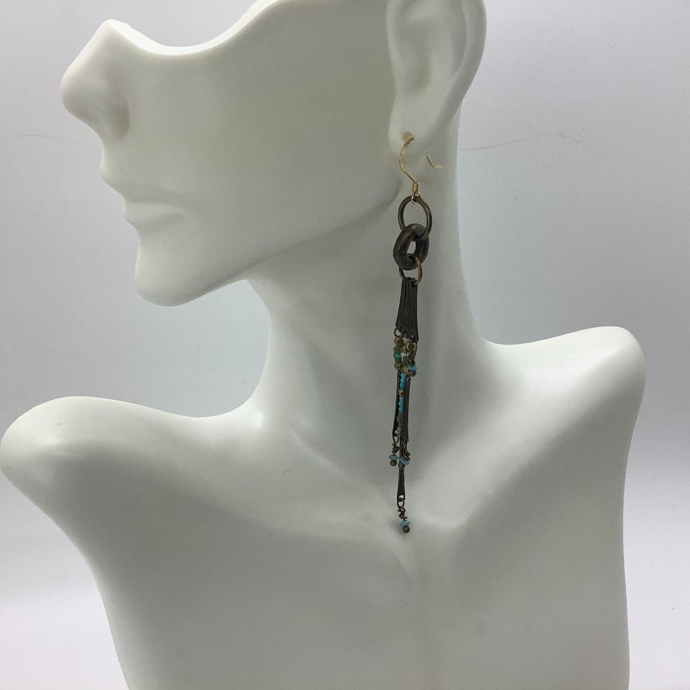 Brass and Turquoise Dangle Earrings